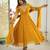 Yellow faux georgette embroidered flared gown set
