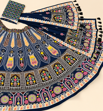 blue stripe print navratri cotton lehenga choli 5