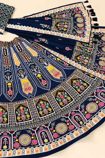 blue stripe print navratri cotton lehenga choli