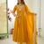 Yellow faux georgette embroidered flared gown set