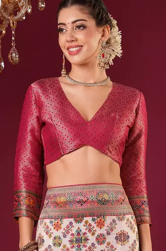 cream ethnic motifs woven design viscose rayon saree
