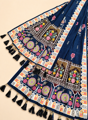blue stripe print navratri cotton lehenga choli 6