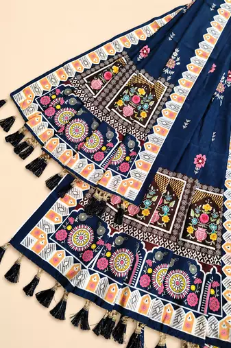 blue stripe print navratri cotton lehenga choli