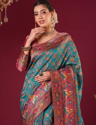 blue women floral woven design viscose rayon celebrity viscose rayon sarees 3