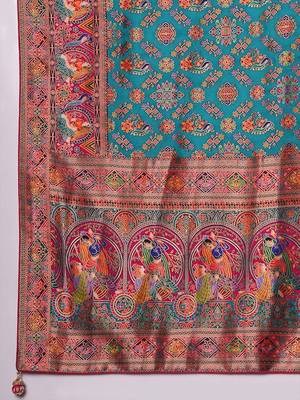 blue women floral woven design viscose rayon celebrity viscose rayon sarees 4