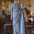 blue floral printed zari bagru saree with matching blouse