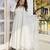 White cotton poly embroidered flared gown set