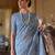 blue floral printed zari bagru saree with matching blouse