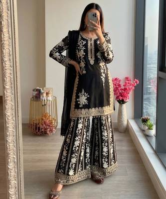 Black georgette embroidered palazzo set 2