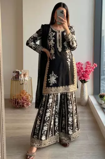 Black georgette embroidered palazzo set