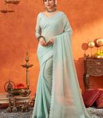 sea green sequined embellished party wear saree