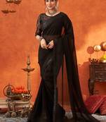 black sequinned embellished saree party wear saree with blouse piece