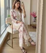 White georgette embroidered palazzo set