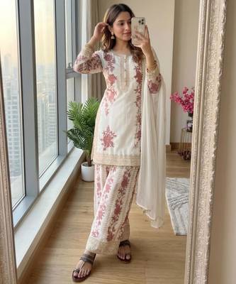 White georgette embroidered palazzo set 2