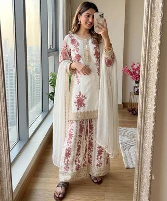 White georgette embroidered palazzo set 3