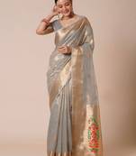 Grey ethnic motifs zari tissue banarasi saree