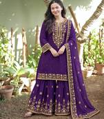 Purple silk blend embroidered sharara set