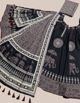 black rayon  lehenga with printed work 5