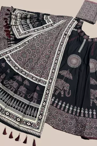 black rayon  lehenga with printed work
