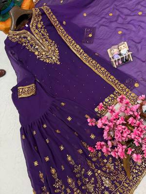 Purple silk blend embroidered sharara set 5