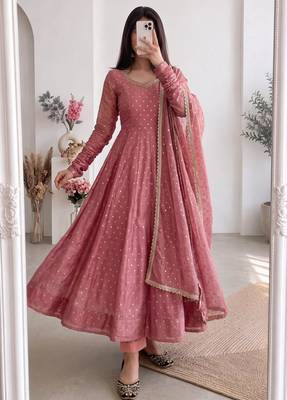 Pink silk blend hand embroidery anarkali set 1