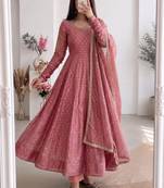 Pink silk blend hand embroidery anarkali set