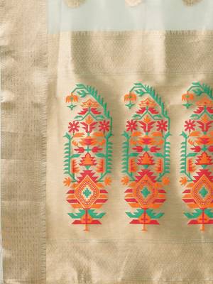 Sea green ethnic motifs woven design zari tissue banarasi saree 5