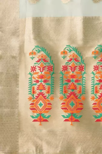 Sea green ethnic motifs woven design zari tissue banarasi saree