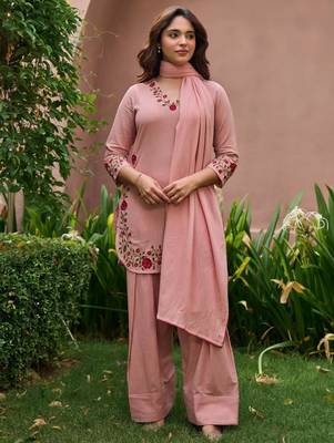 Pink chanderi embroidered farshi salwar set 1