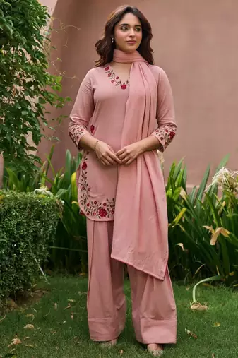 Pink chanderi embroidered farshi salwar set