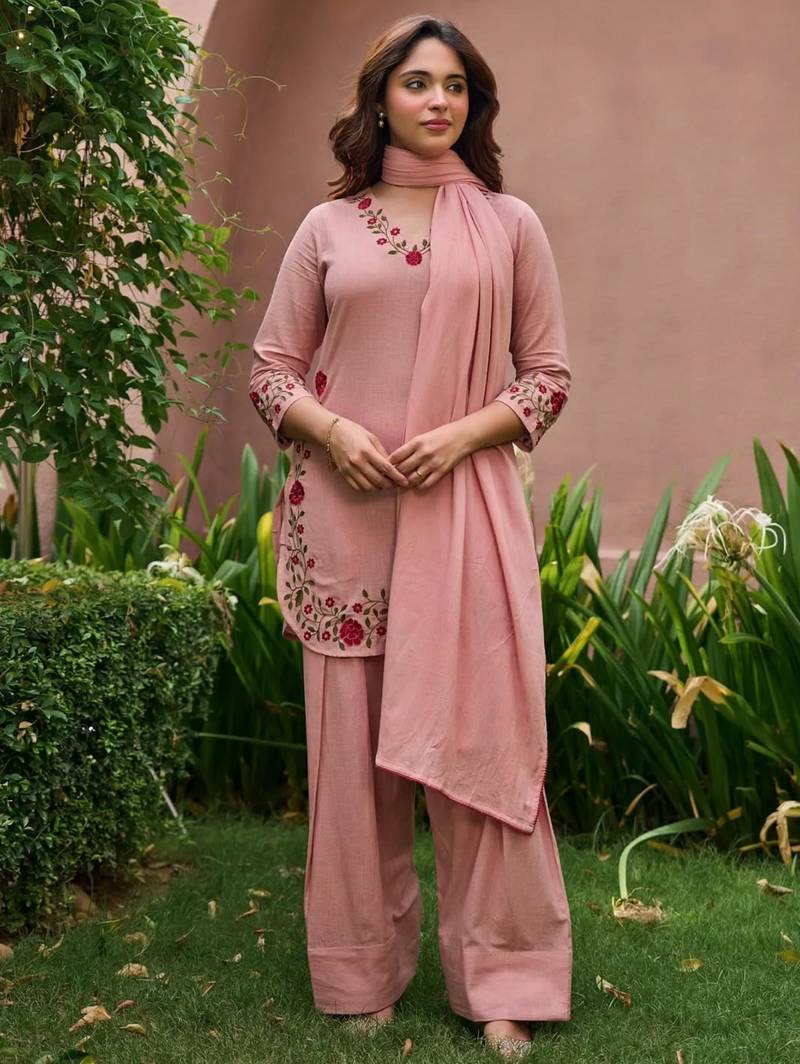 Pink chanderi embroidered farshi salwar set