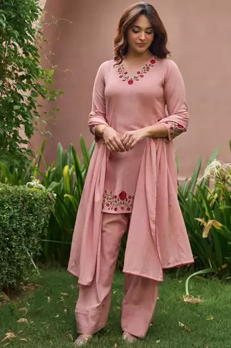 Pink chanderi embroidered farshi salwar set