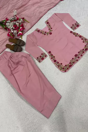 Pink chanderi embroidered farshi salwar set