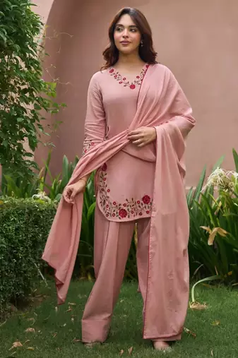 Pink chanderi embroidered farshi salwar set