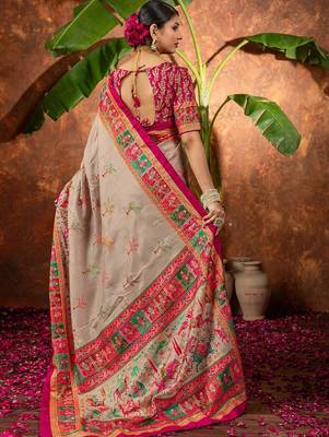 Beige ethnic motifs silk blend saree 2