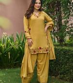 Yellow chanderi embroidered farshi salwar set