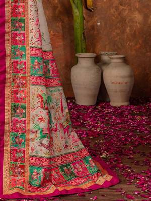 Beige ethnic motifs silk blend saree 5