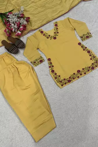 Yellow chanderi embroidered farshi salwar set