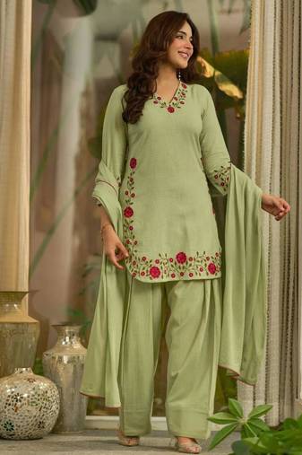 Light-green chanderi embroidered farshi salwar set