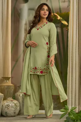 Light-green chanderi embroidered farshi salwar set