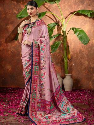 Mauve ethnic motifs silk blend saree 1