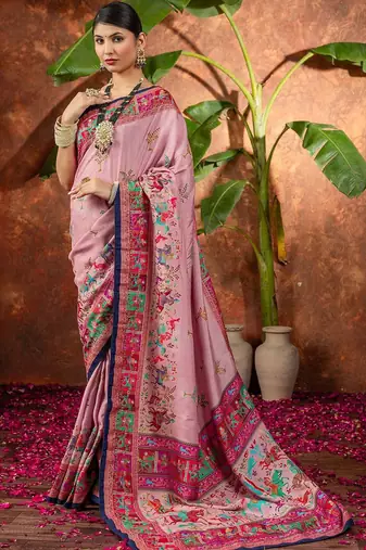 Mauve ethnic motifs silk blend saree