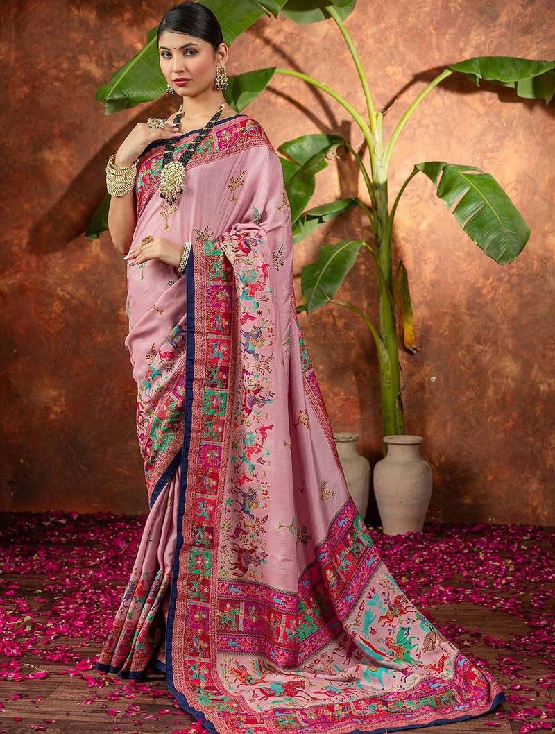 Mauve ethnic motifs silk blend saree