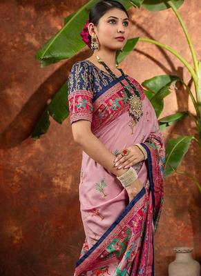 Mauve ethnic motifs silk blend saree 2