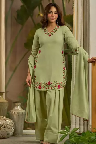 Light-green chanderi embroidered farshi salwar set