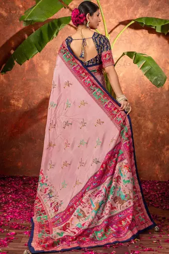 Mauve ethnic motifs silk blend saree