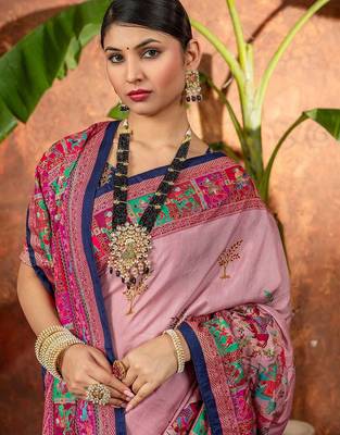 Mauve ethnic motifs silk blend saree 4
