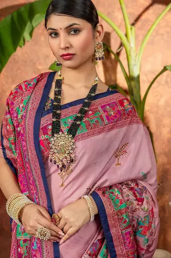 Mauve ethnic motifs silk blend saree