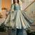Teal silk blend embroidered palazzo set