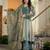 Teal silk blend embroidered palazzo set